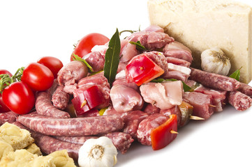 sausage and skewers  meat  pork and chicken