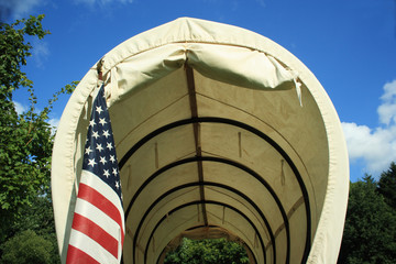 Covered Wagon With Flag