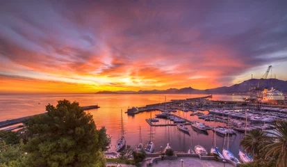 Abwaschbare Fototapete Palermo Sonnenaufgang am Hafen von Palermo