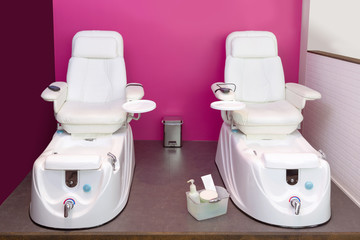 Nail saloon Pedicure chair spa furniture in pink wall