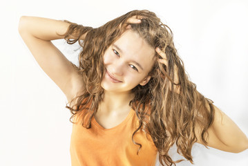 Obraz premium cheerful young girl with wet hair