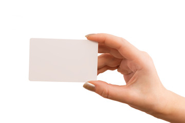 Obraz premium The hand holding a business card isolated