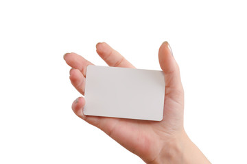 Obraz premium The hand holding a business card isolated