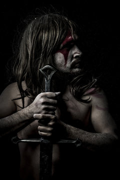 Chivalry.fighter with sword, medieval warrior mandoble