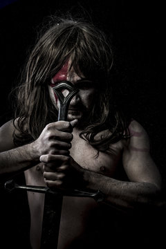 Crusades.fighter with sword, medieval warrior mandoble