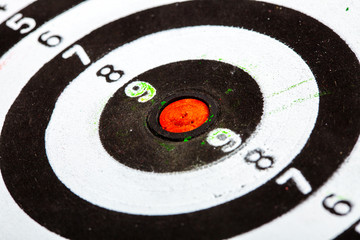 Closeup of old dirty black and white target as sport background