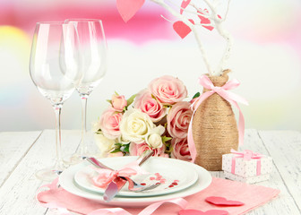 Romantic holiday table setting, close up