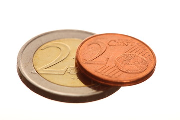 european currency euro coins money on white