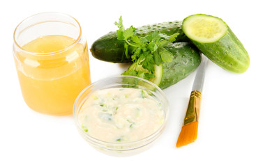 Homemade facial masks with natural ingredients, isolated