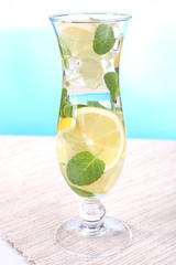 Glass of cocktail with lemon and mint