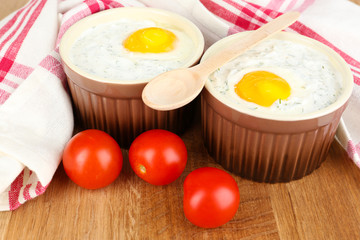 Baked eggs close up