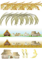 農村と収穫と稲　rice,barley,farm houses. © keyspoon-zakimiya