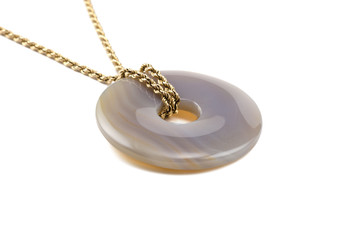 Blue lace agate stone donut on golden chain