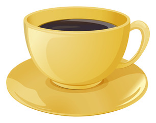 A golden cup with a dark coffee