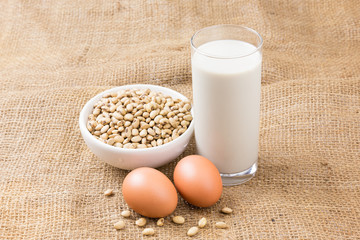 Soybean milk one glass and eggs