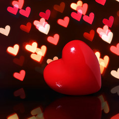 Valentine Red Heart over Bokeh in dark. Valentines Day