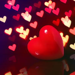 Valentine Red Heart over Bokeh in dark. Valentines Day Card