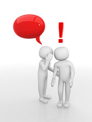 3d people - men, person whispered at ear and exclamation mark