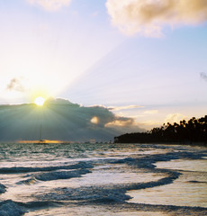Beautiful Caribbean sunrise. Morning sky.
