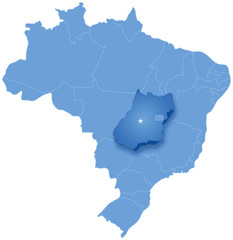 Fototapeta na wymiar Map of Brazil where Goias is pulled out