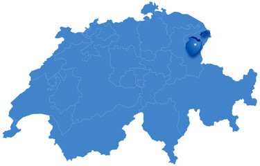 Map of Switzerland where Appenzell Innerrhoden is pulled out