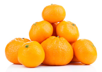 Ripe sweet tangerines, isolated on white