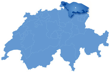 Map of Switzerland where Thurgau is pulled out