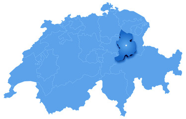 Map of Switzerland where Glarus is pulled out