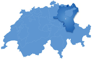 Fototapeta na wymiar Map of Switzerland where St. Gallen is pulled out