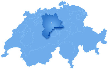 Map of Switzerland where Lucerne is pulled out