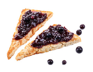 Delicious toast with jam isolated on white