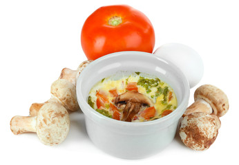 Omelet with mushrooms isolated on white