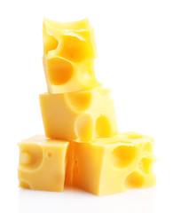 Pieces of cheese, isolated on white