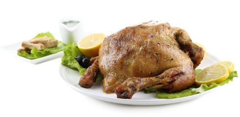 Whole roasted chicken with vegetables