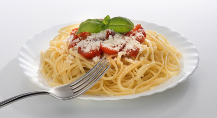 dish with spaghetti and tomato souce