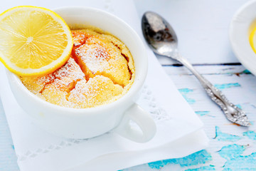 lemon pudding in white cup