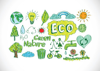 Fototapeta premium Eco Idea Sketch and Eco friendly Doodles