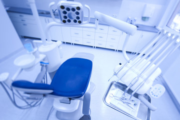 Dental instruments and tools in a dentists office 
