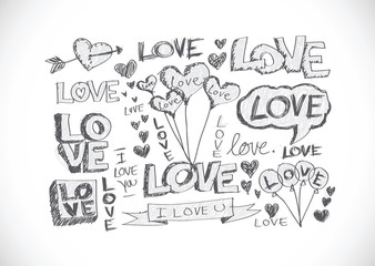 doodles freehand letters love text idea for valentine's day