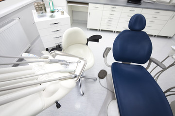 Dental instruments and tools in a dentists office 