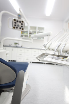 Dental instruments and tools in a dentists office 