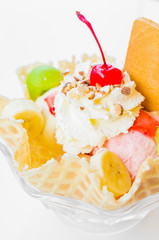Waffle icecream and cherry