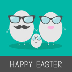 Egg easter family with lips, mustaches and eyeglasses. Cute and