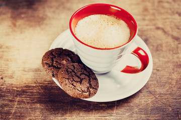 Flavored coffee with chocolate biscuits