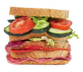 sandwich with vegetables and spanish chorizo and salchichon