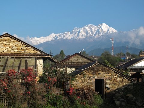 Snow capped Annapurna range, view from Ghalegaon