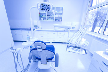 Dental instruments and tools in a dentists office 