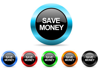 save money icon vector set