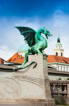 Ljubljana Statue On The Dragon Bridge