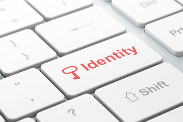 Safety concept: Key and Identity on computer keyboard background